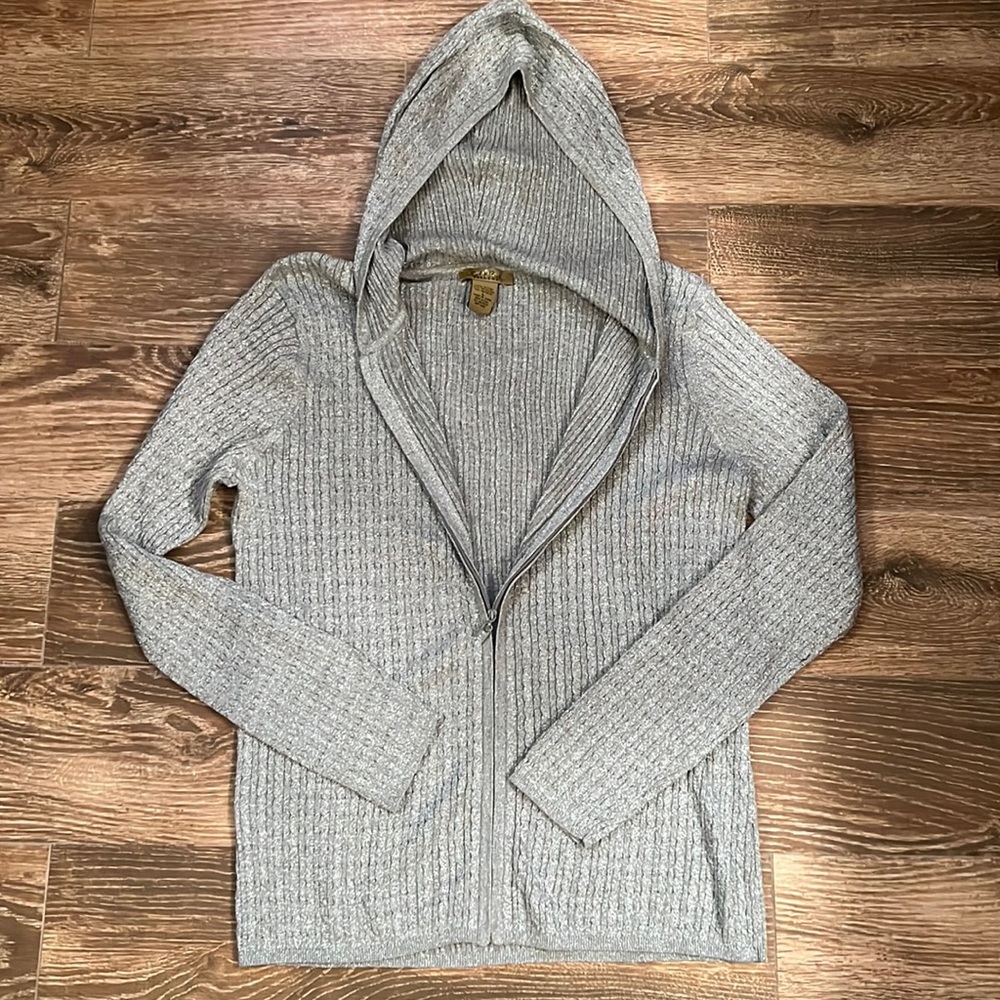 Peck & Peck silver sparkle holiday hoodie sweater EUC!  Size L